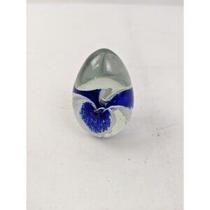Glass Eye Studio GES 1992 Egg Shaped Paperweight Floral Blue Clear Signed #2